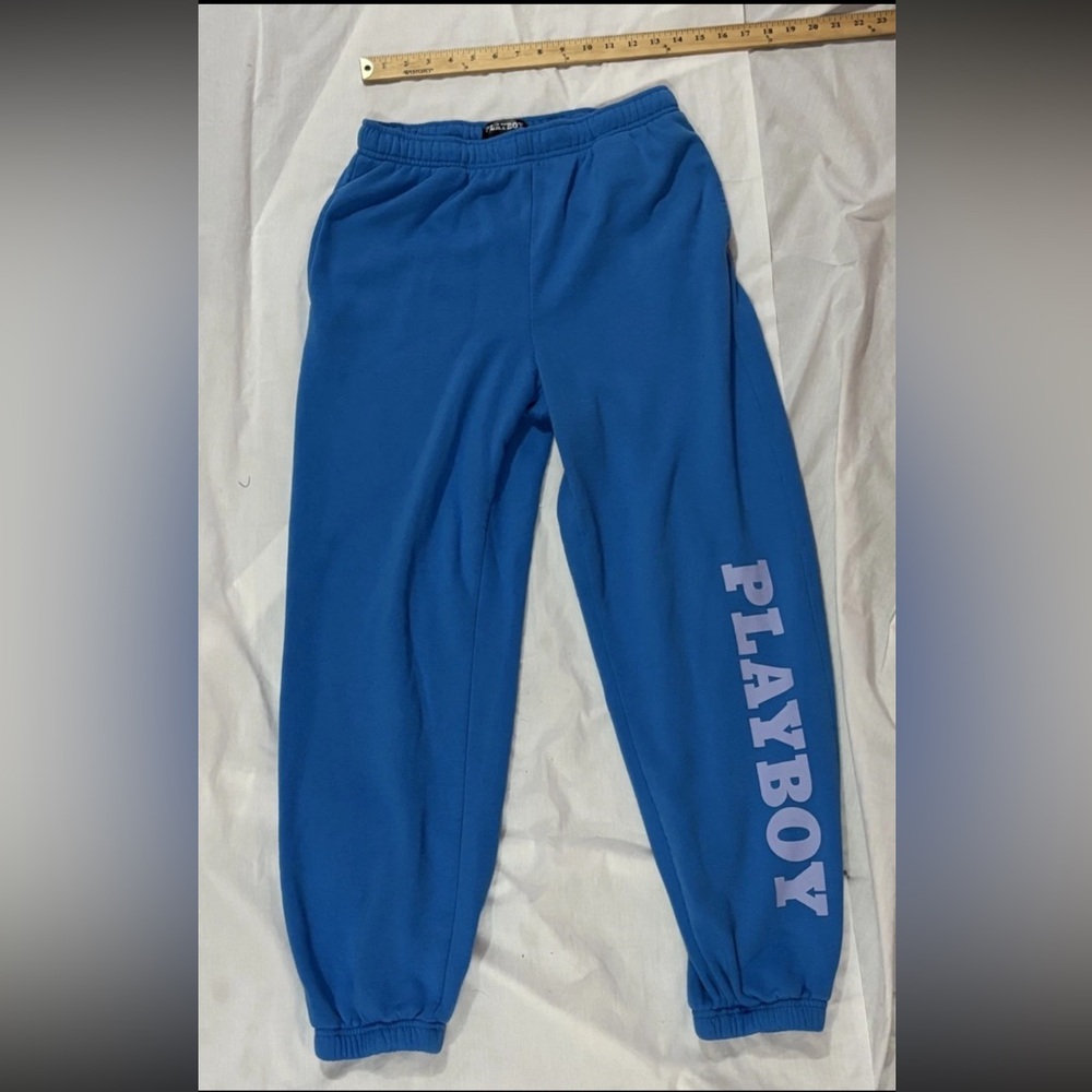 Playboy Vintage Blue Spellout Sweatpants Joggers Unisex SZ.M Streetwear